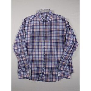 Bugatchi Uomo Mens Purple Plaid Long Sleeve Button Down Shirt Shaped Fit Large